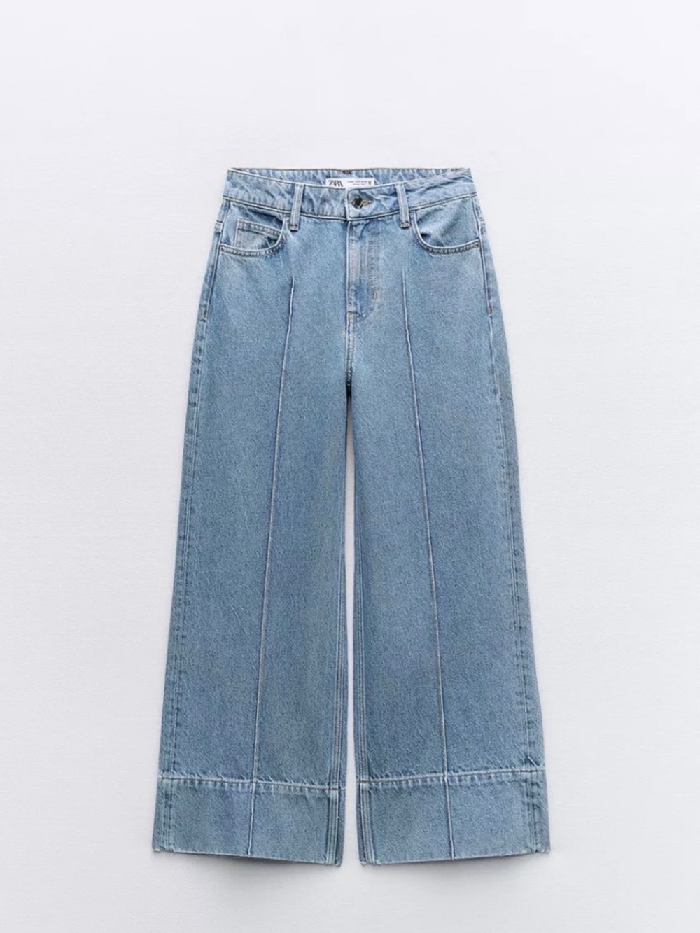ZARA Crop Wide Leg Front Seam Jeans
